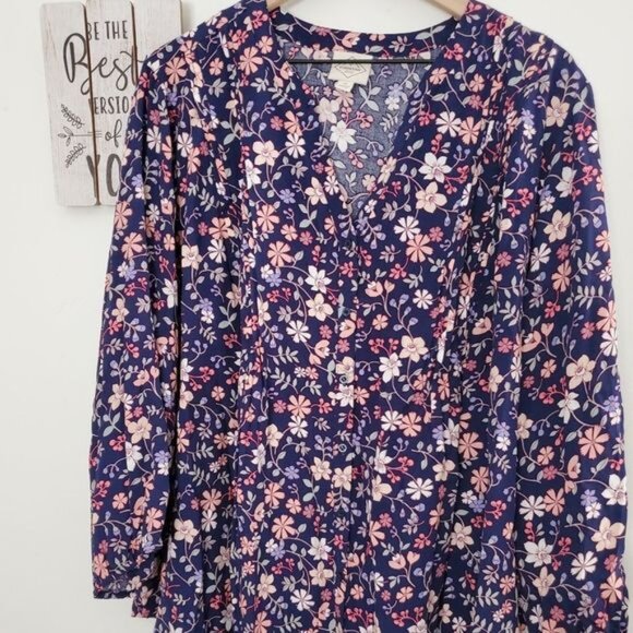 St John Bay Women's Size 3x Multicolored Floral Long Sleeve Blouse - Picture 1 of 8